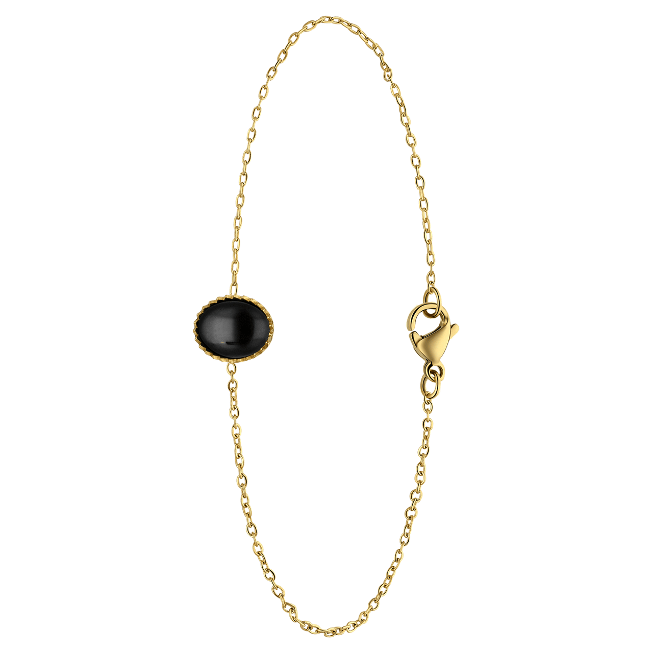 Stainless steel goldplated fantasiearmband met zwarte agaat voor dames