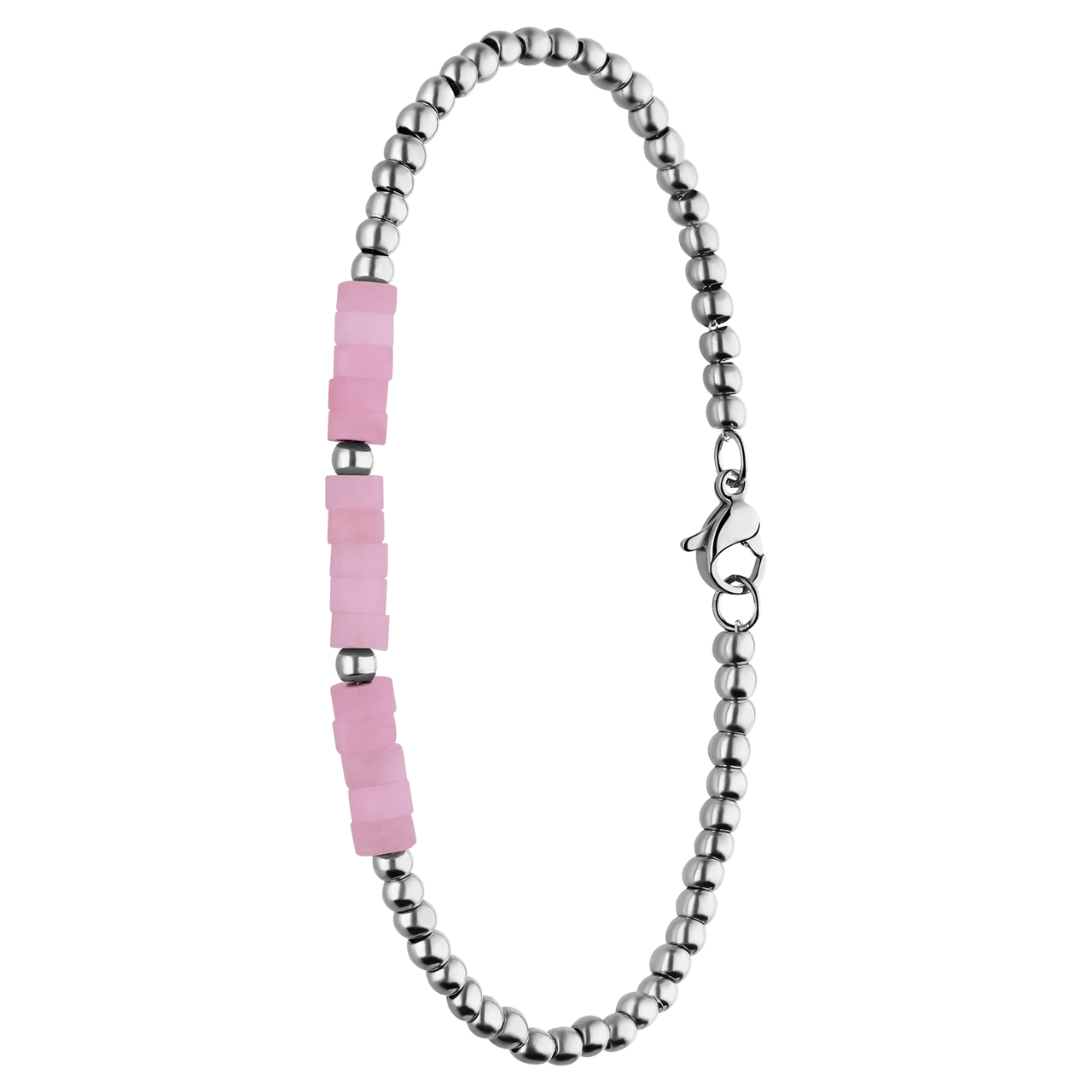 Stalen armband met rozekwarts