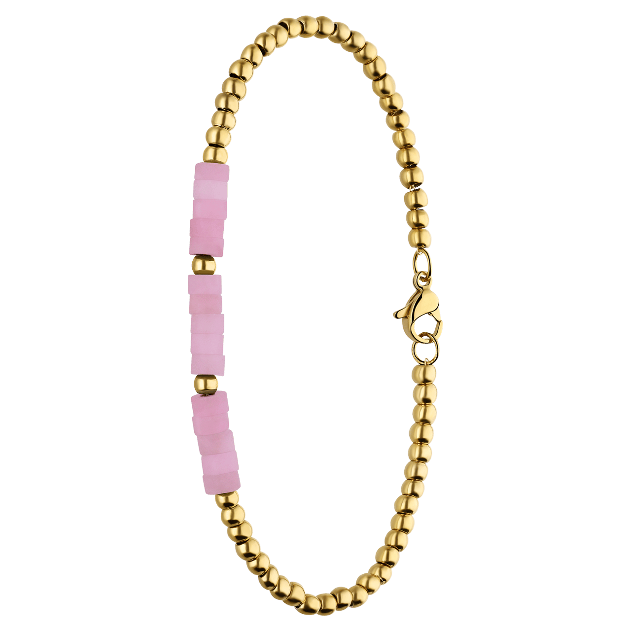 Stainless steel goldplated armband met rozekwarts