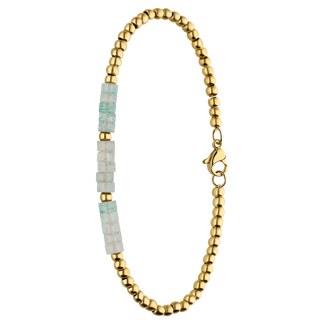 Stainless steel goldplated fantasiearmband met groene aventurijn voor dames