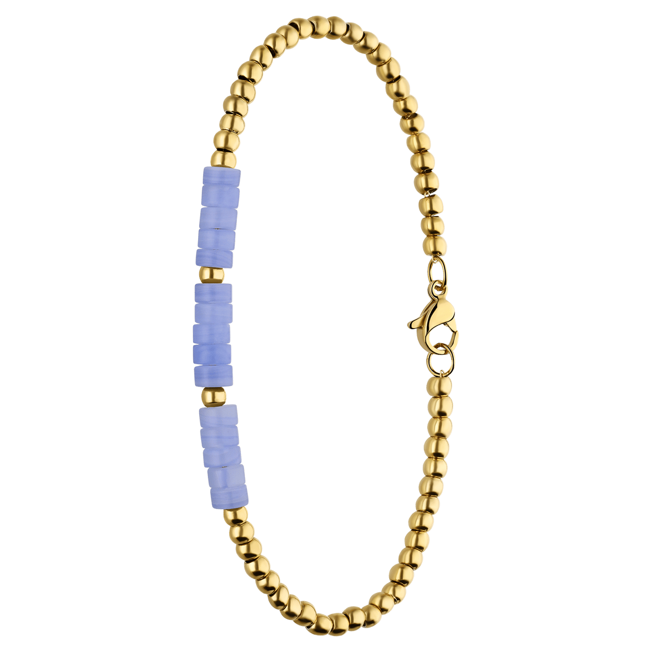 Stainless steel goldplated fantasiearmband met blue lace agaat voor dames