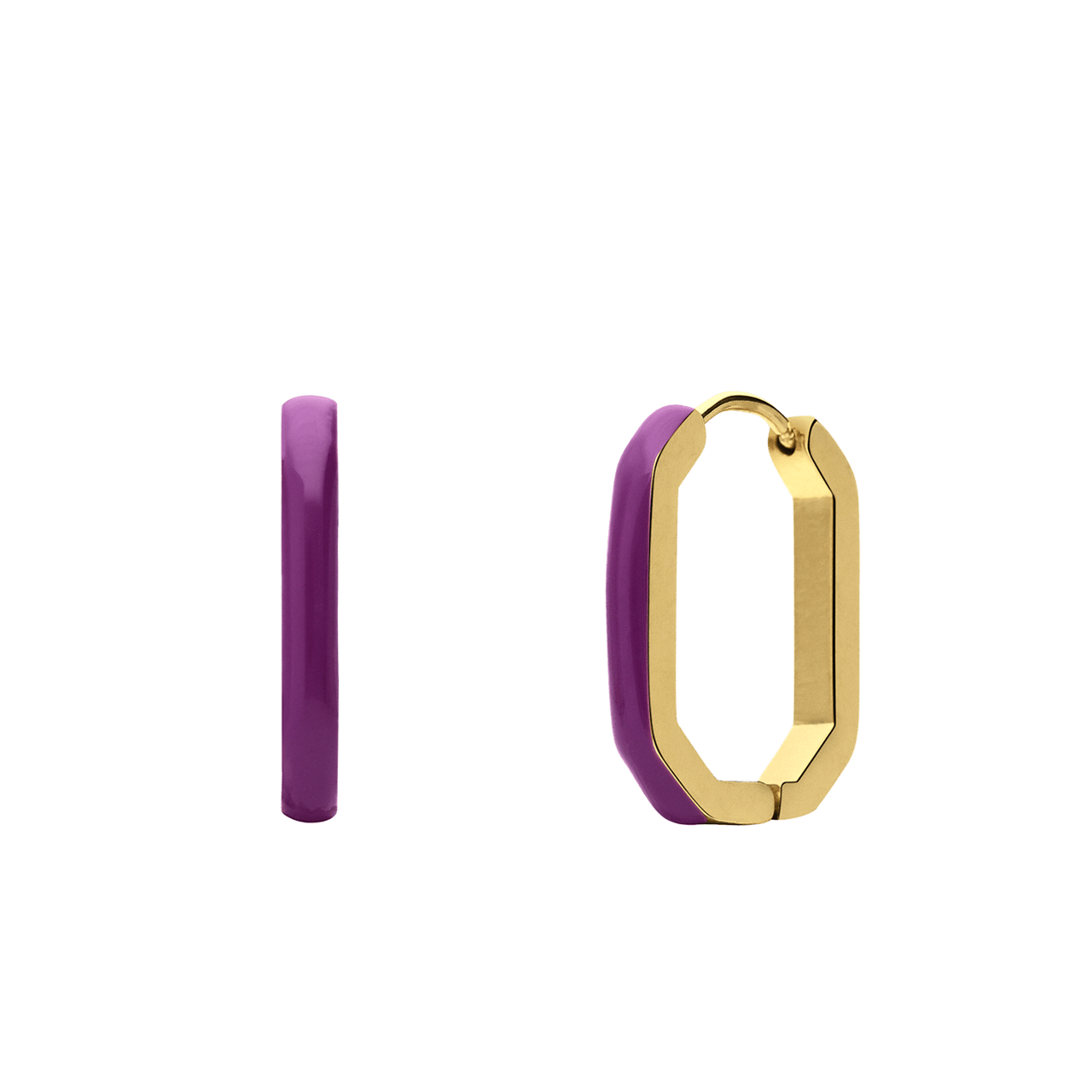 Stainless steel goldplated oorringen met violet emaille voor dames