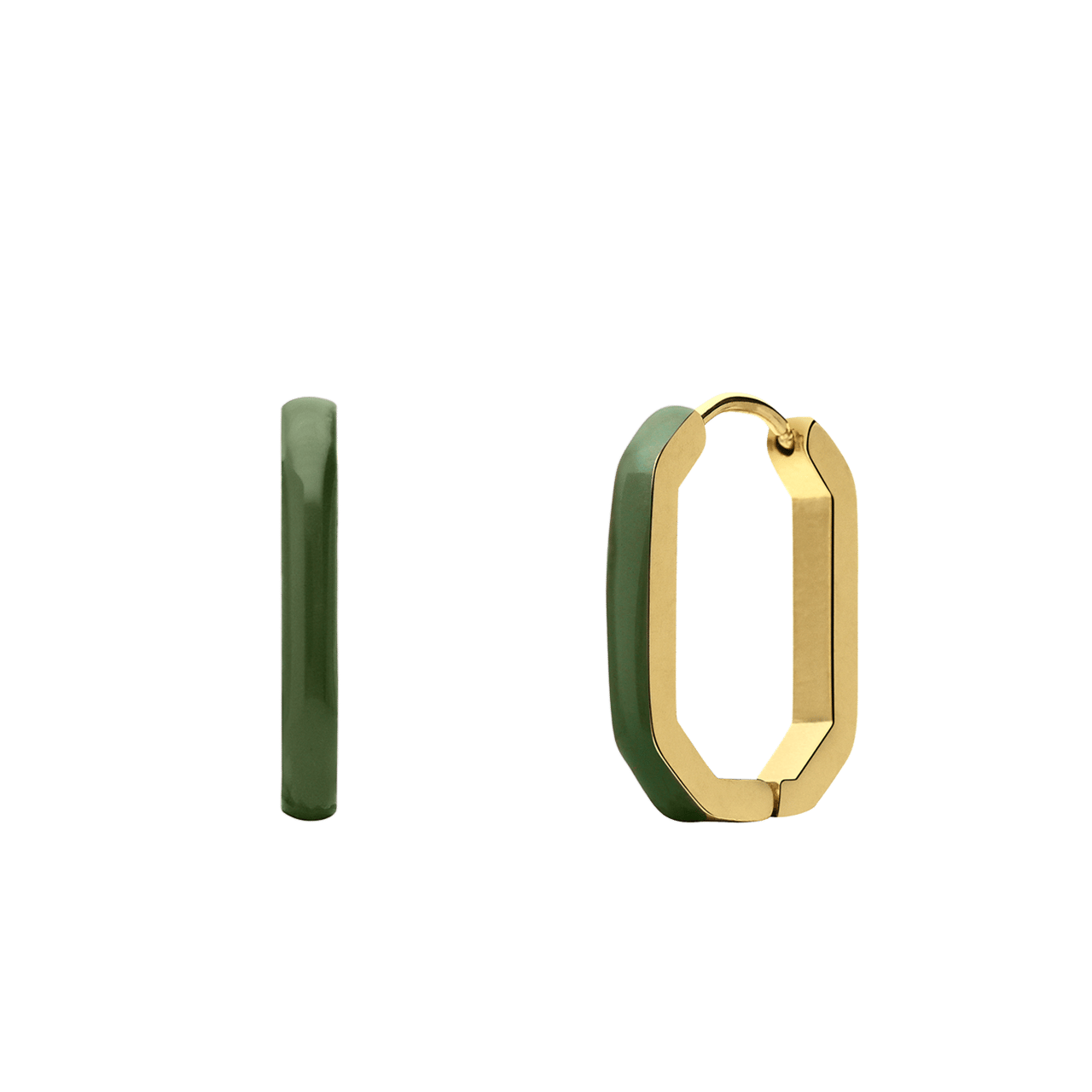 Stainless steel goldplated oorbellen met khaki emaille