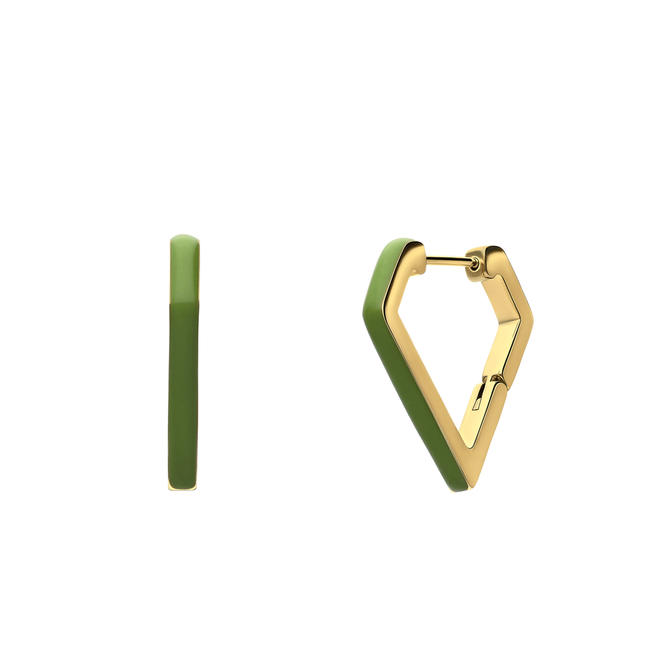 Stalen goldplated oorringen met groen emaille voor dames