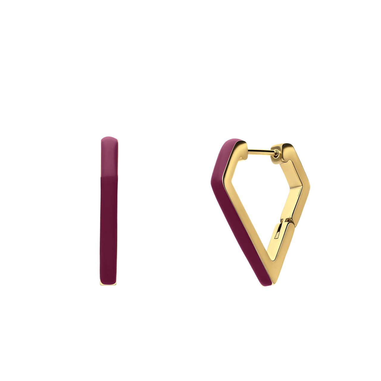 Stainless steel goldplated oorringen met fuchsia emaille voor dames