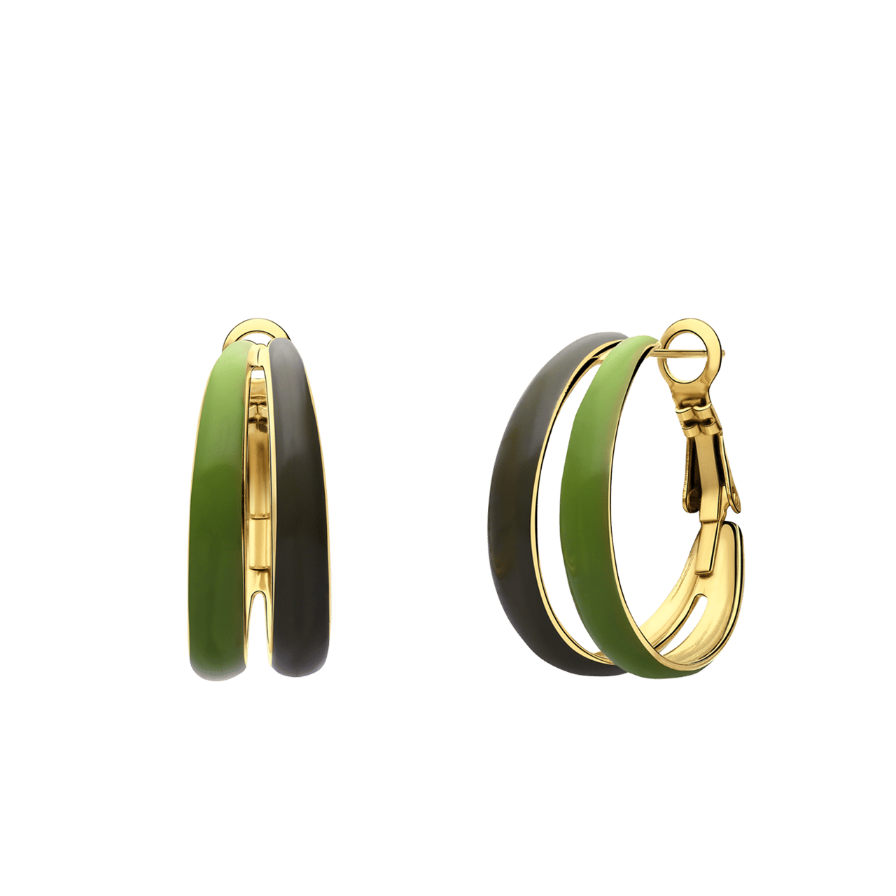 Stainless steel goldplated oorringen dubbel groen voor dames