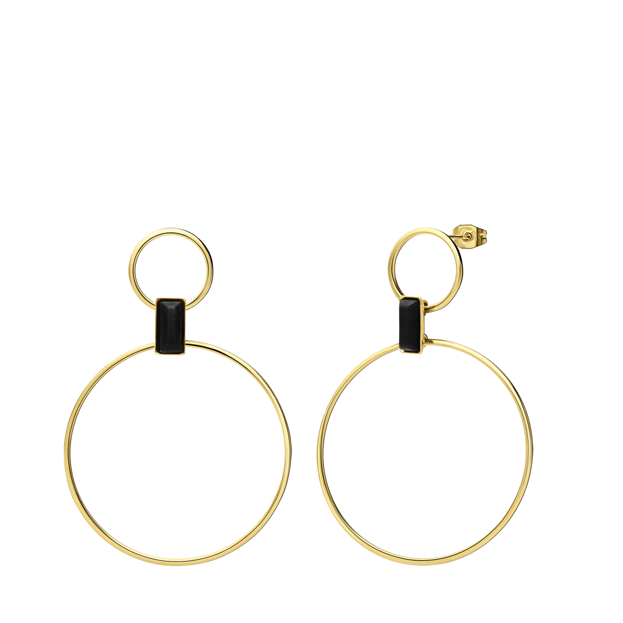 Stainless steel goldplated oorringen rond dubbel zwart voor dames