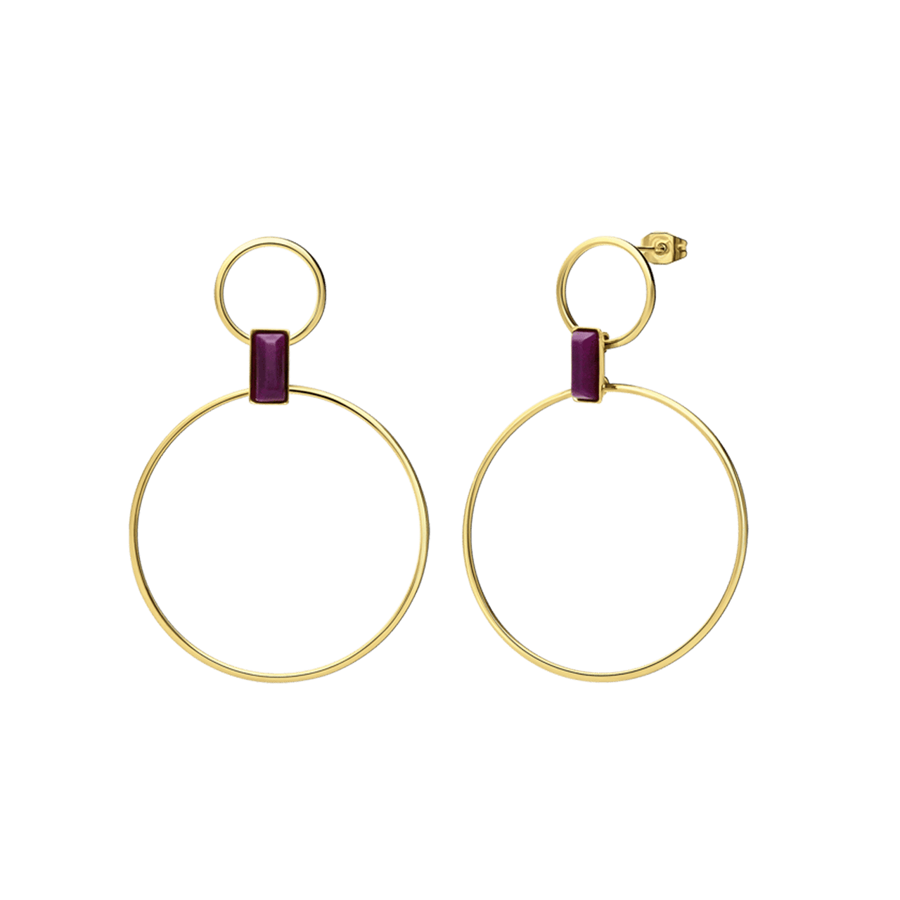 Stainless steel goldplated oorringen rond dubbel paars voor dames