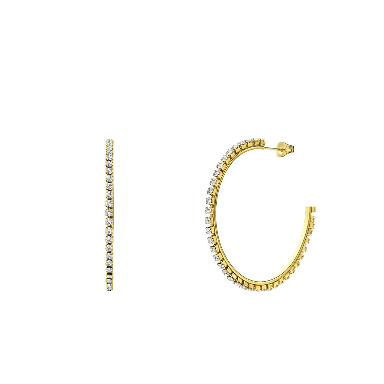 Stainless steel goldplated oorringen met wit zirkonia voor dames