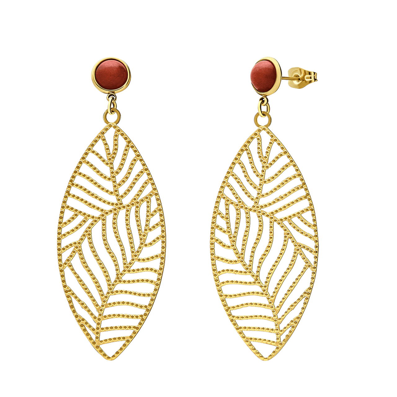Stainless steel goldplated oorhangers blad bruin voor dames