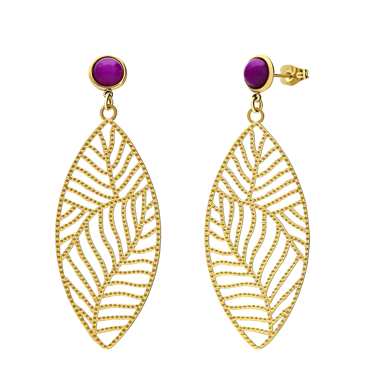 Stainless steel goldplated oorhangers blad voor dames