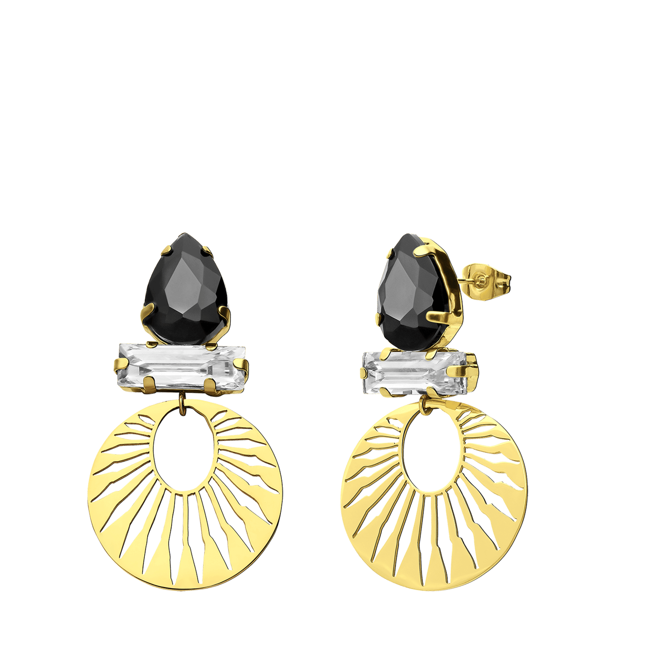 Stainless steel goldplated oorhangers bewerkt zwart voor dames