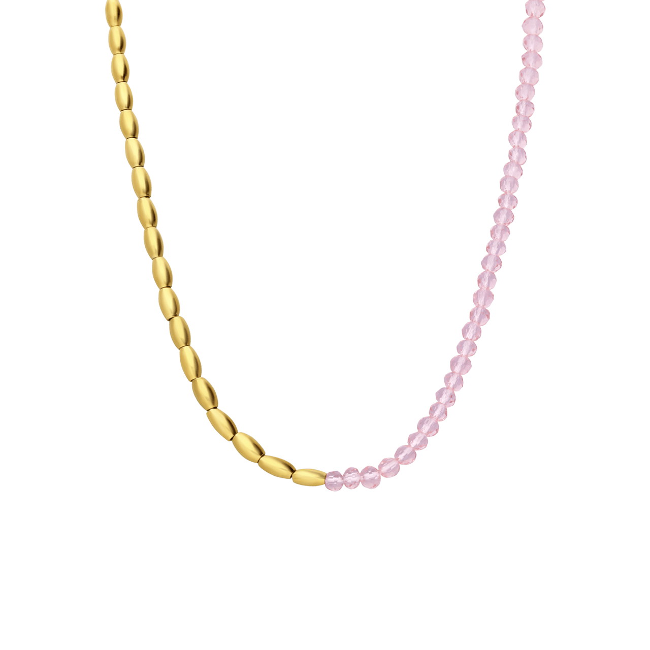 Stainless steel goldplated ketting met roze kralen voor dames