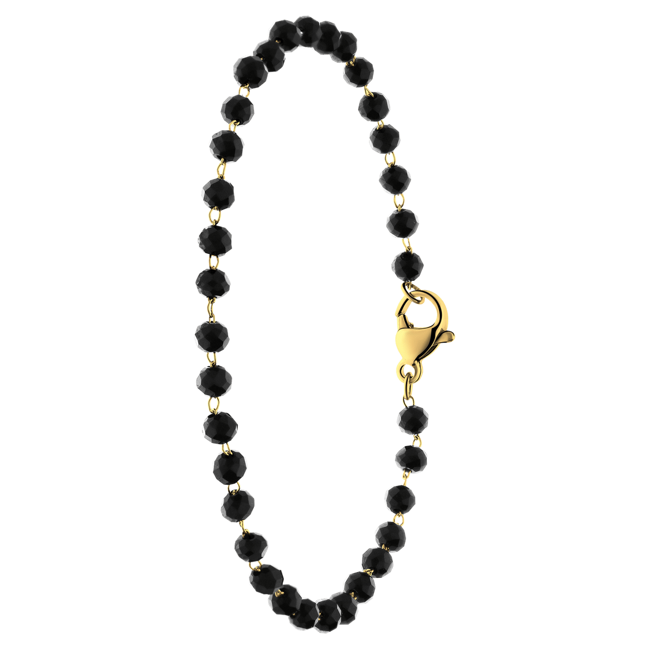 Armband aus Edelstahl, vergoldet, mit Glasperlen, Schwarz
