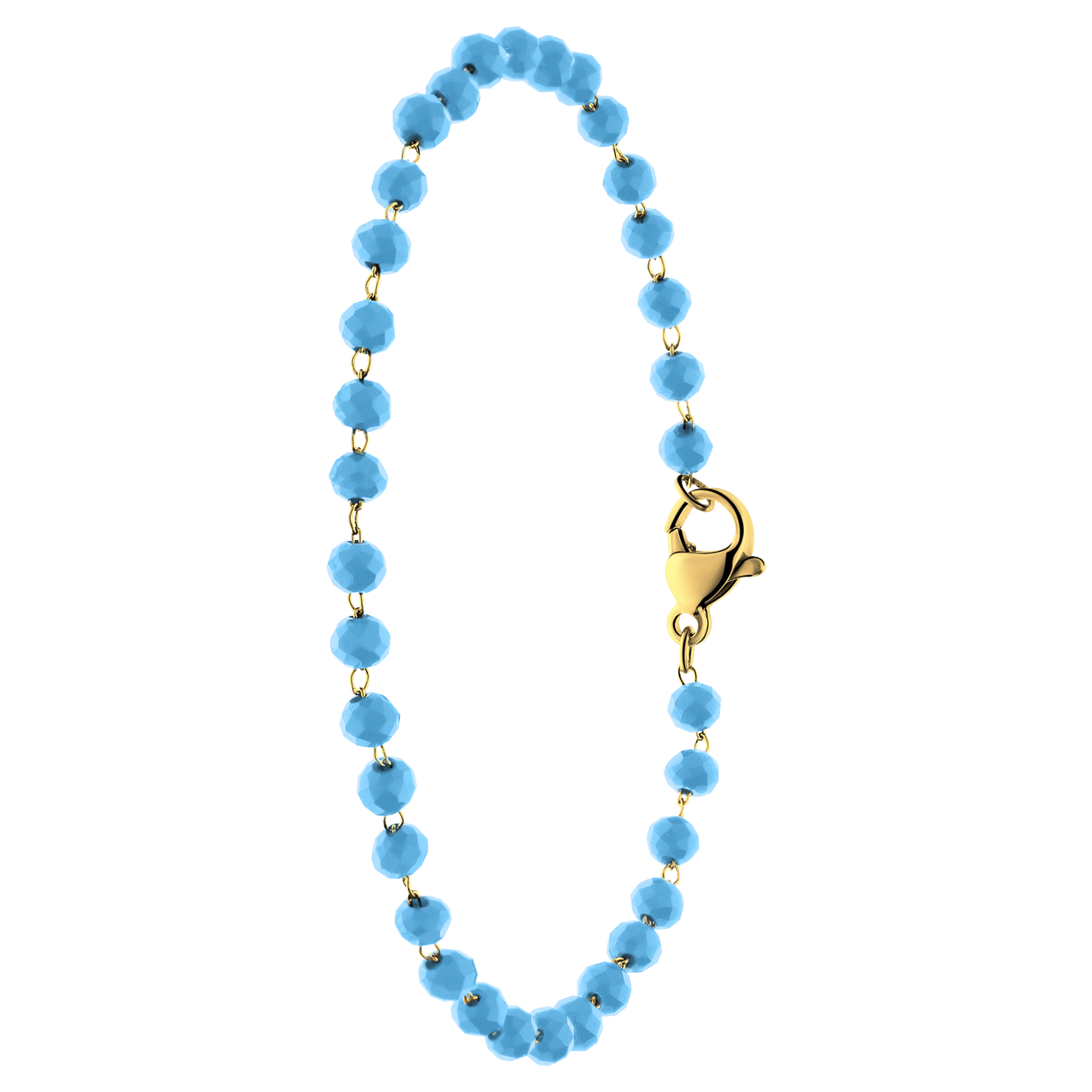 Stainless steel goldplated armband met blauwe kralen