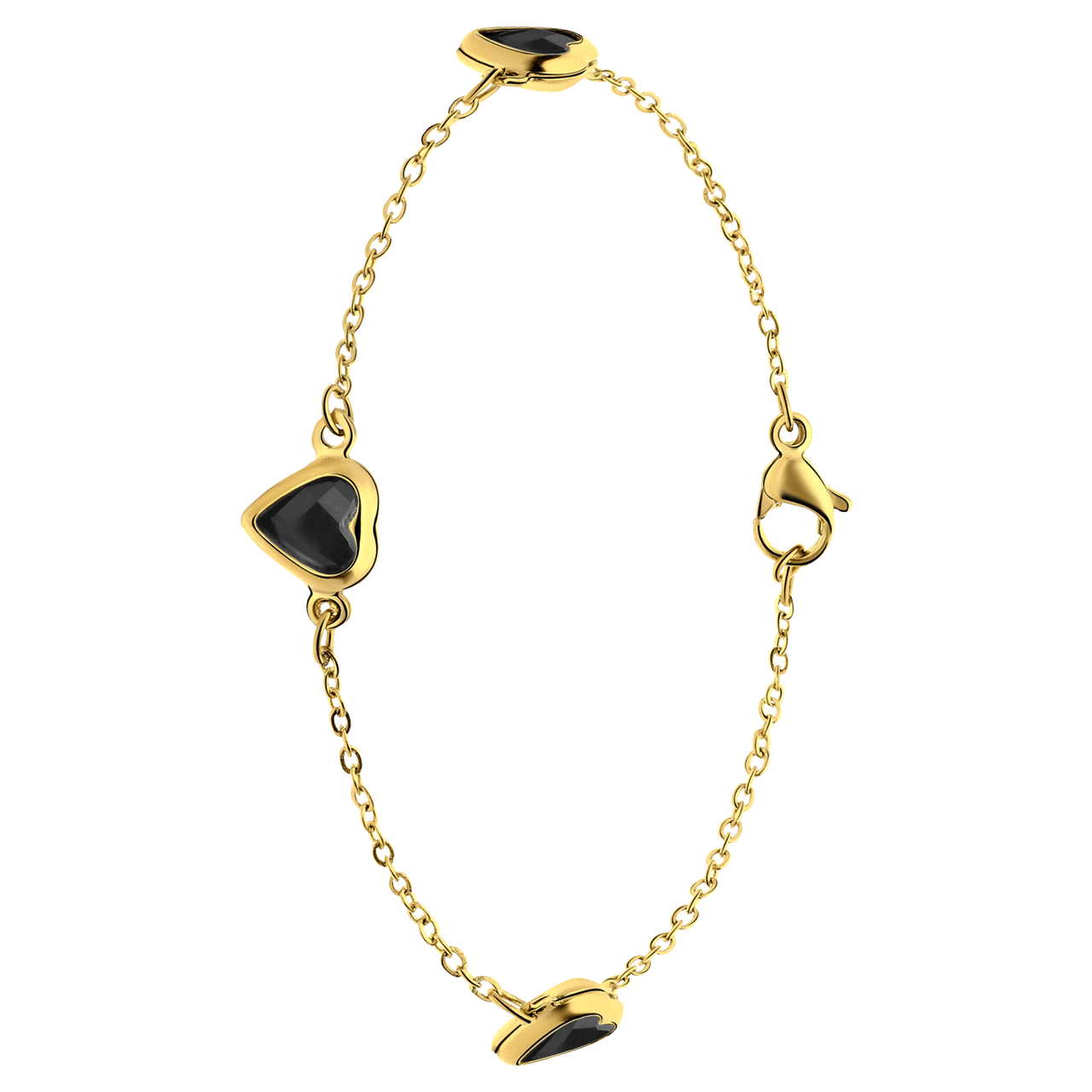 Stainless steel goldplated armband met hart zwart