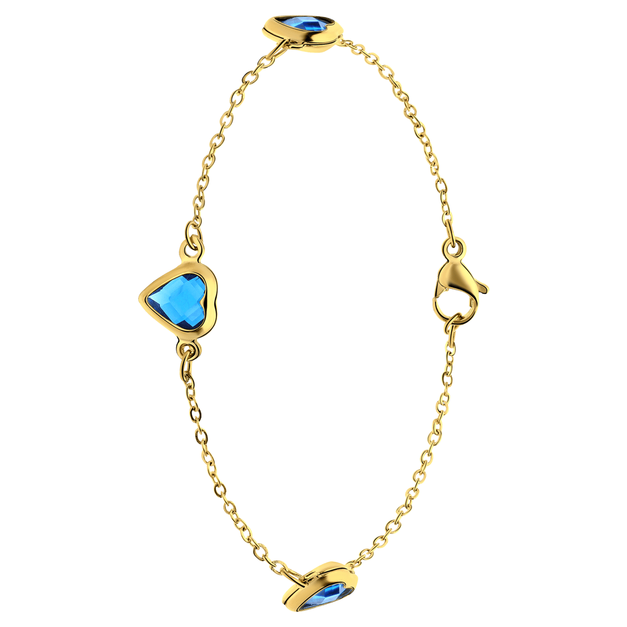 Armband aus Edelstahl, vergoldet, mit Herz, Blau