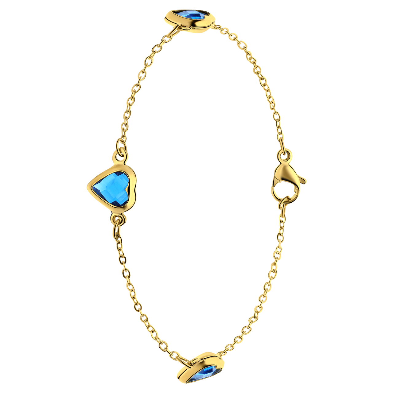 Stainless steel goldplated armband met hart blauw