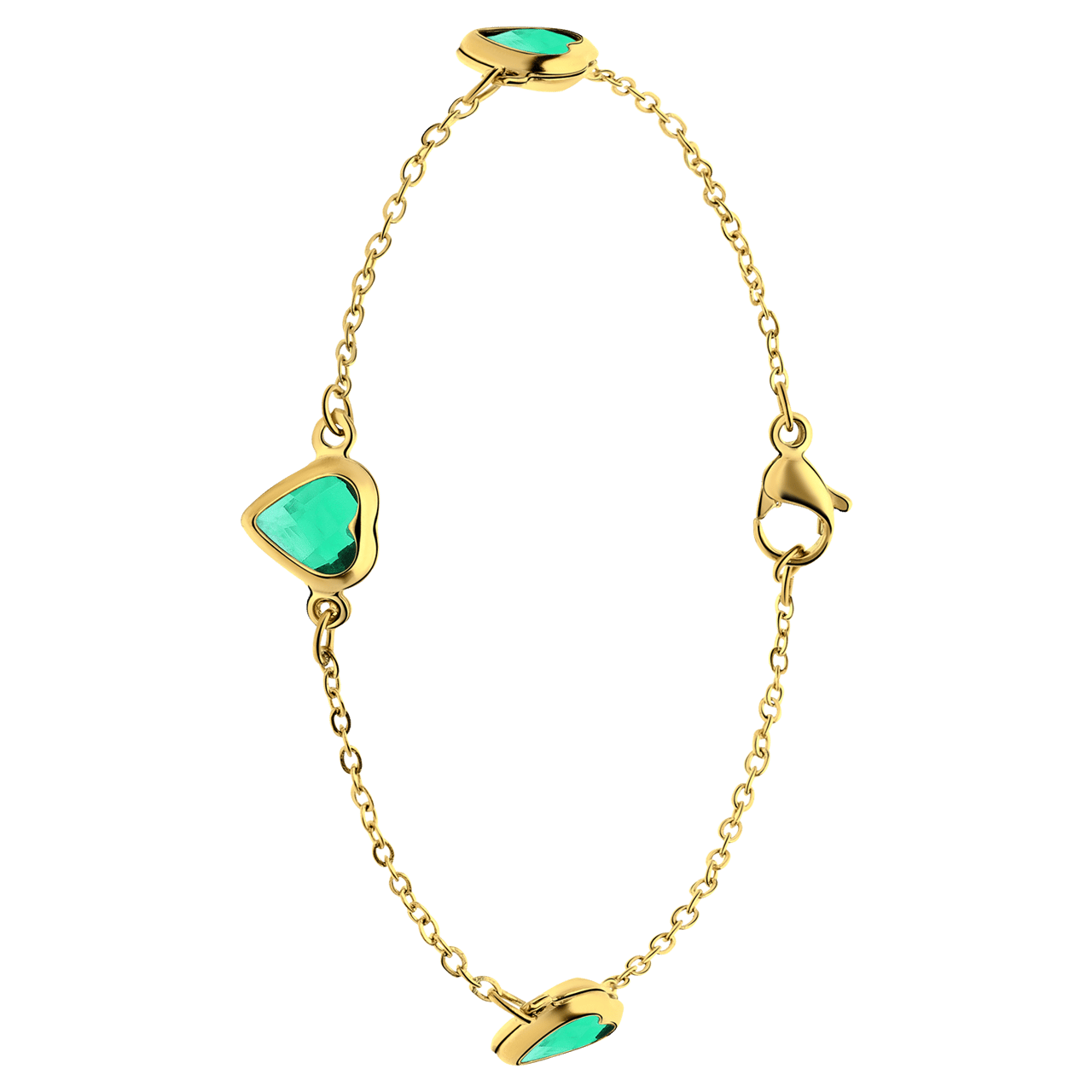 Stainless steel goldplated armband met hart groen