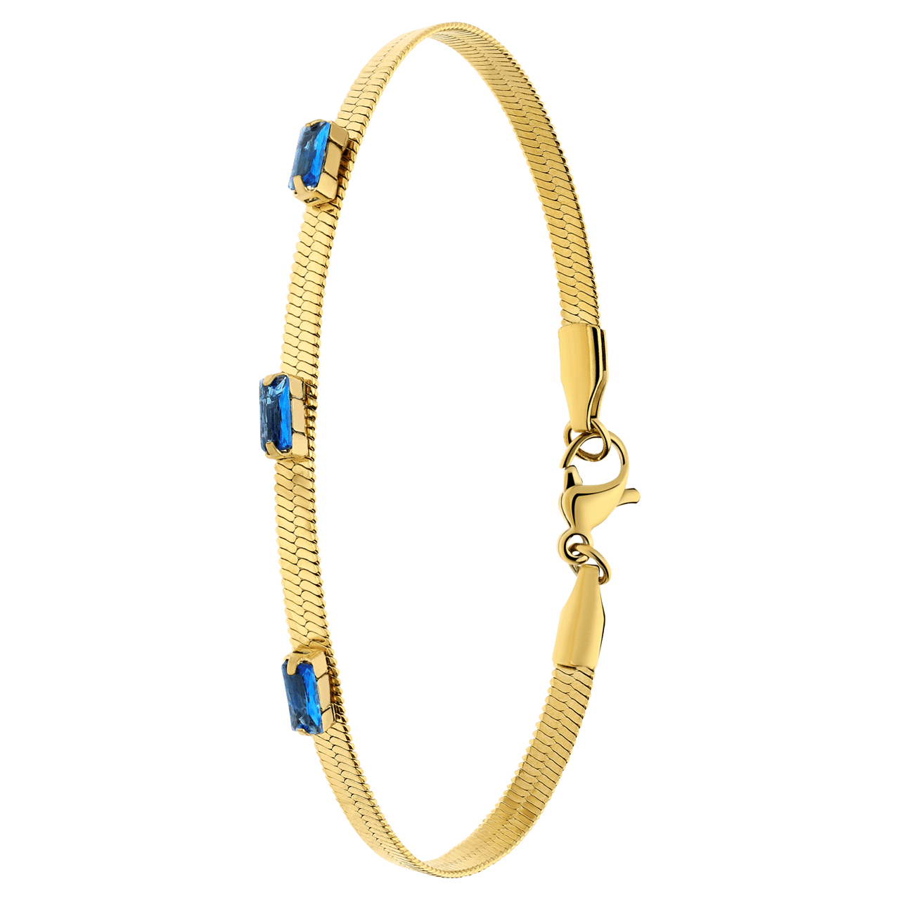 Stainless steel goldplated armband met bar blauw