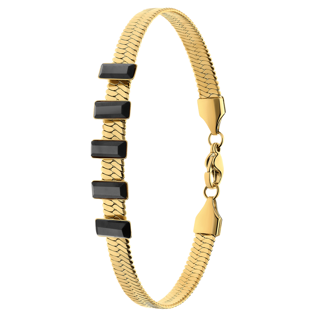 Stainless steel goldplated armband met bar zwart