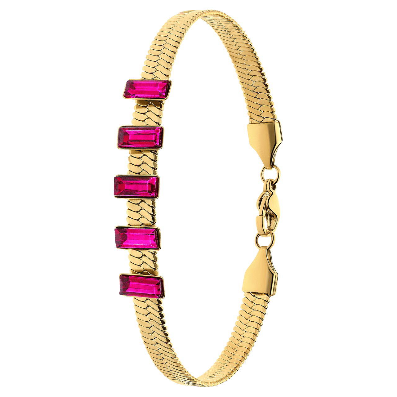Stalen goldplated armband met bar fuchsia