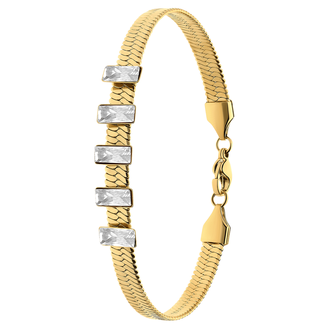 Stainless steel goldplated fantasiearmband met zirkonia voor dames