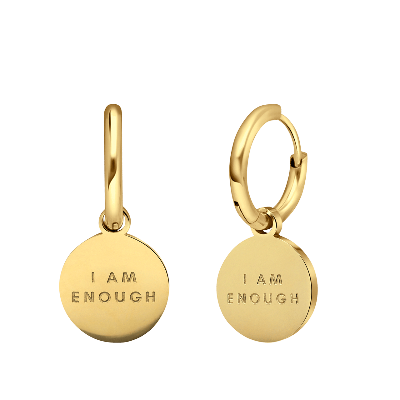 Stalen goldplated oorringen met I am enough voor dames