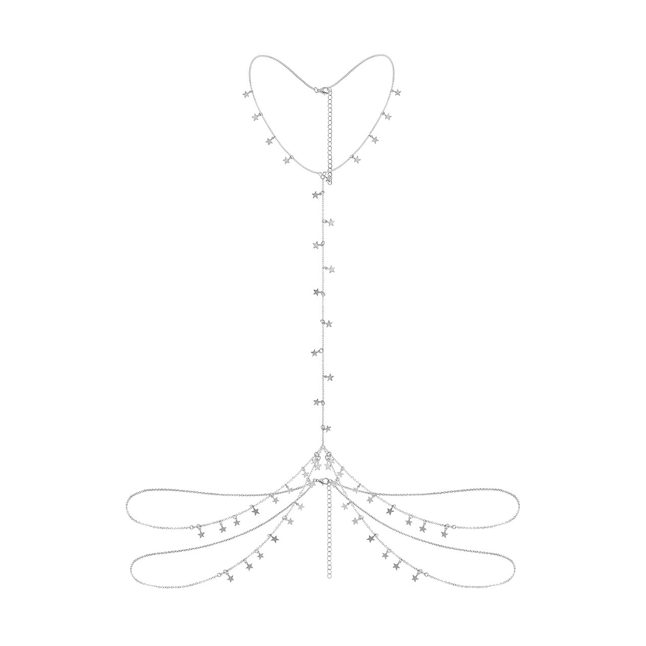 Silberfarbene Bijoux-Bodychain mit Sternchen