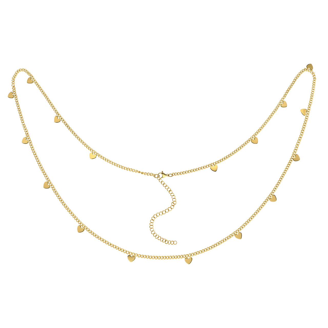 Stalen goldplated bodychain met hartjes