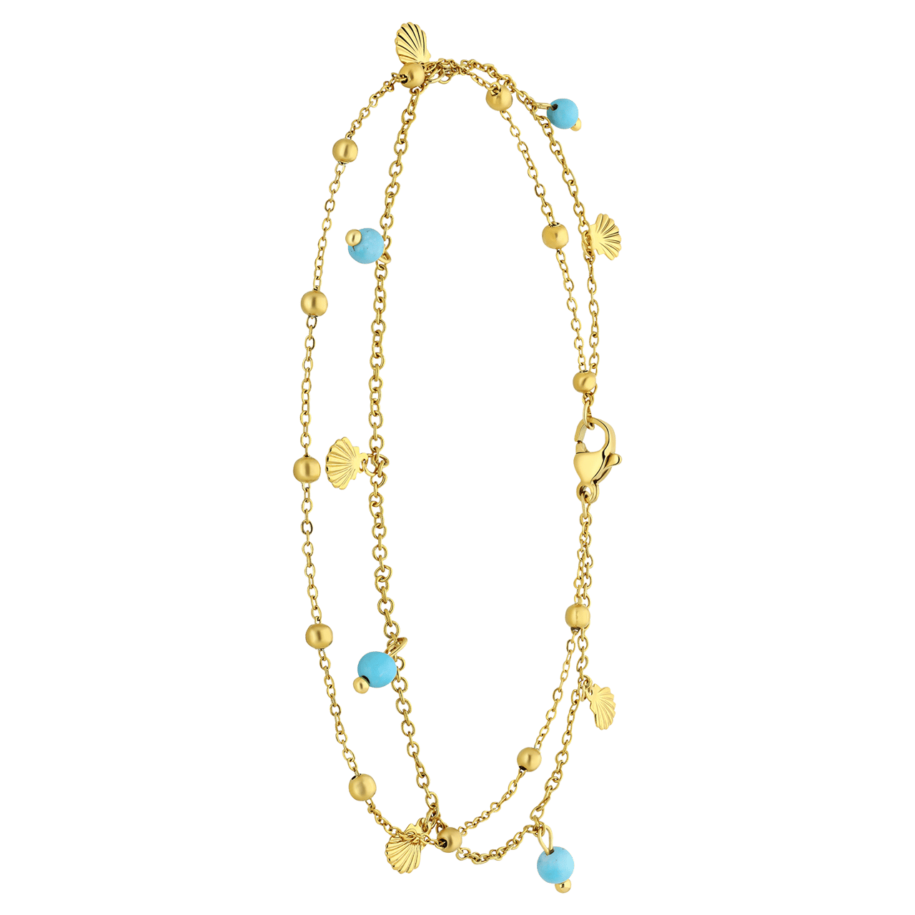Stalen goldplated enkelbandje dubbel met natuursteen voor dames