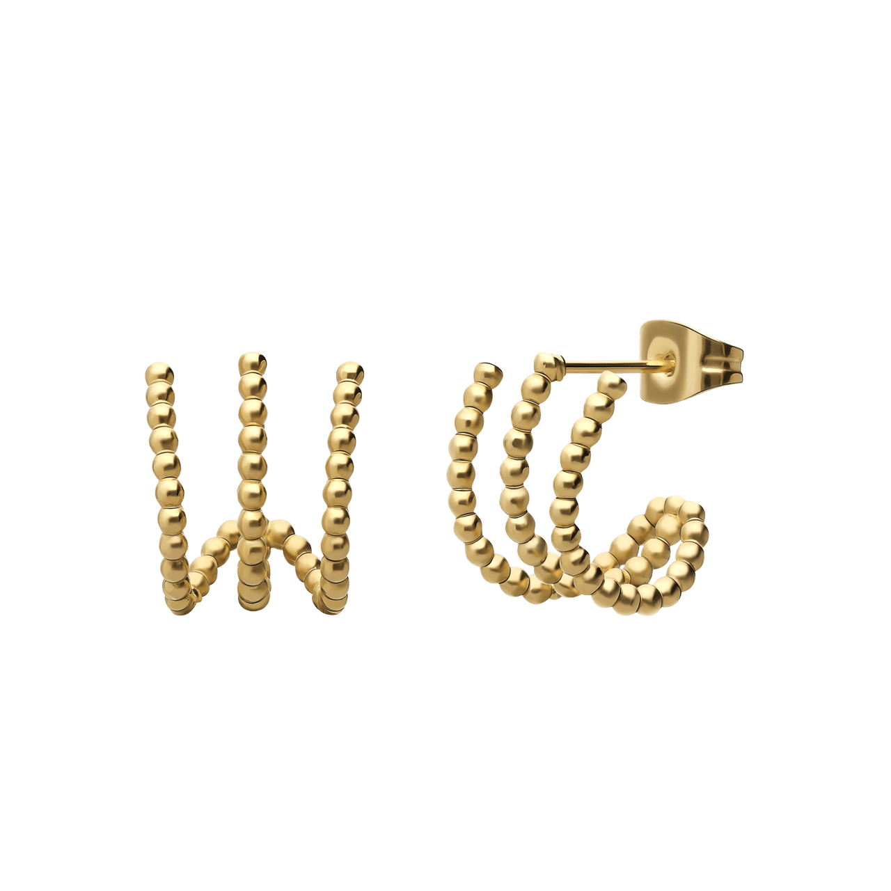 Stainless steel goldplated dubbele oorbellen bolletjes voor dames