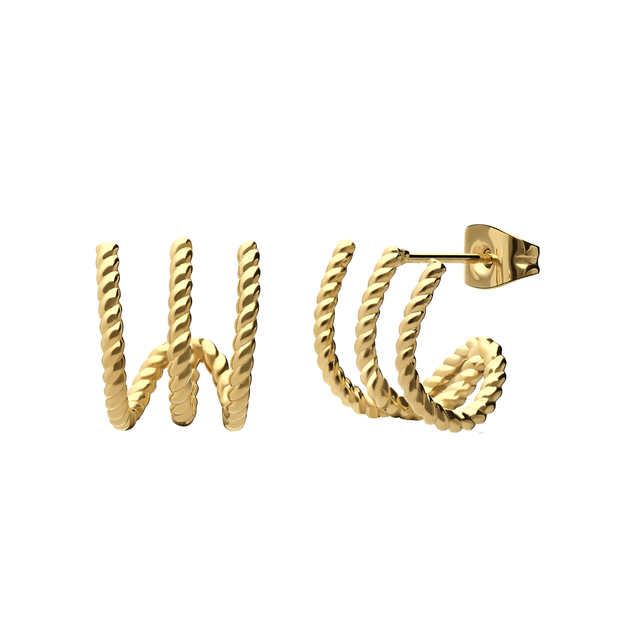 Stainless steel goldplated dubbele oorbellen twist voor dames