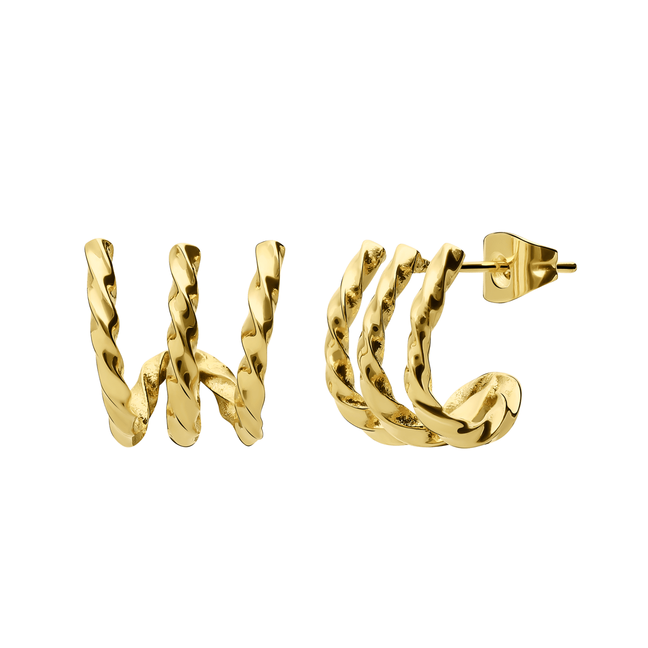 Stainless steel goldplated dubbele oorbellen gedraaid voor dames