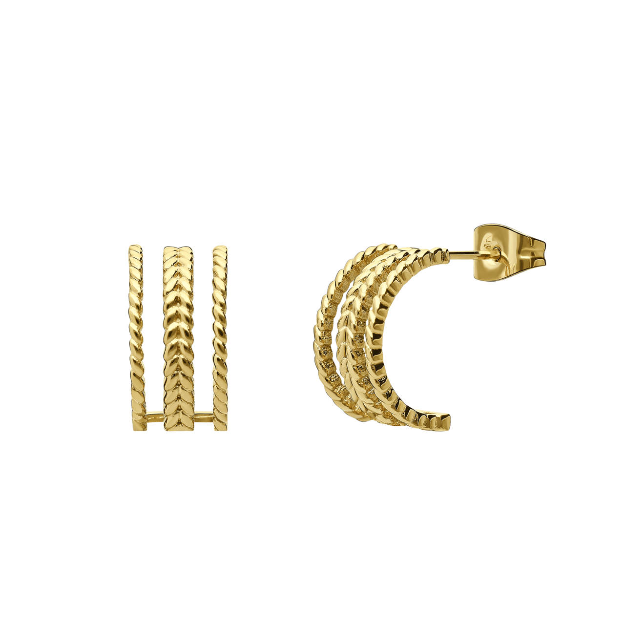 Stainless steel goldplated dubbele oorknoppen voor dames