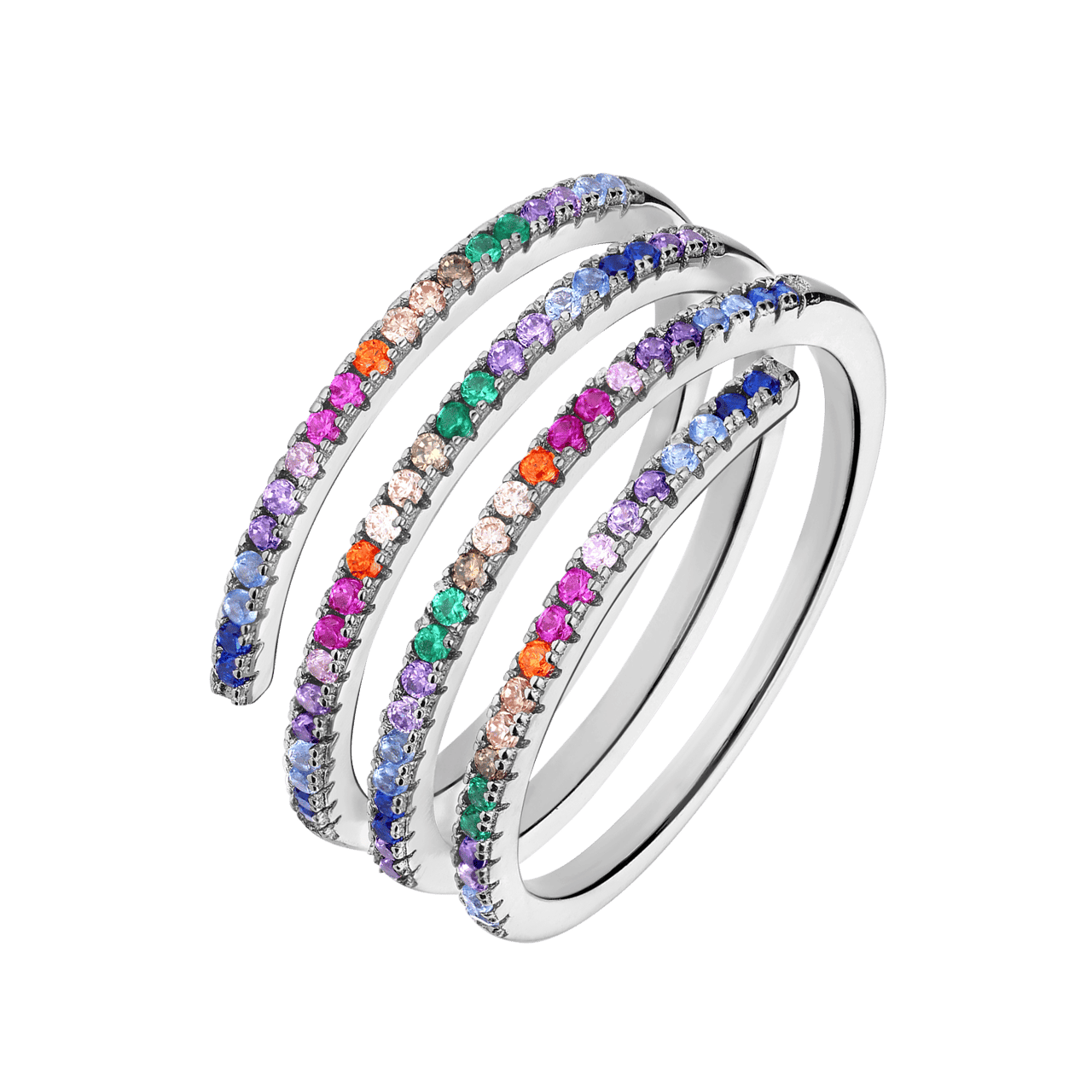 Zilveren ring spiraal met zirkonia multi