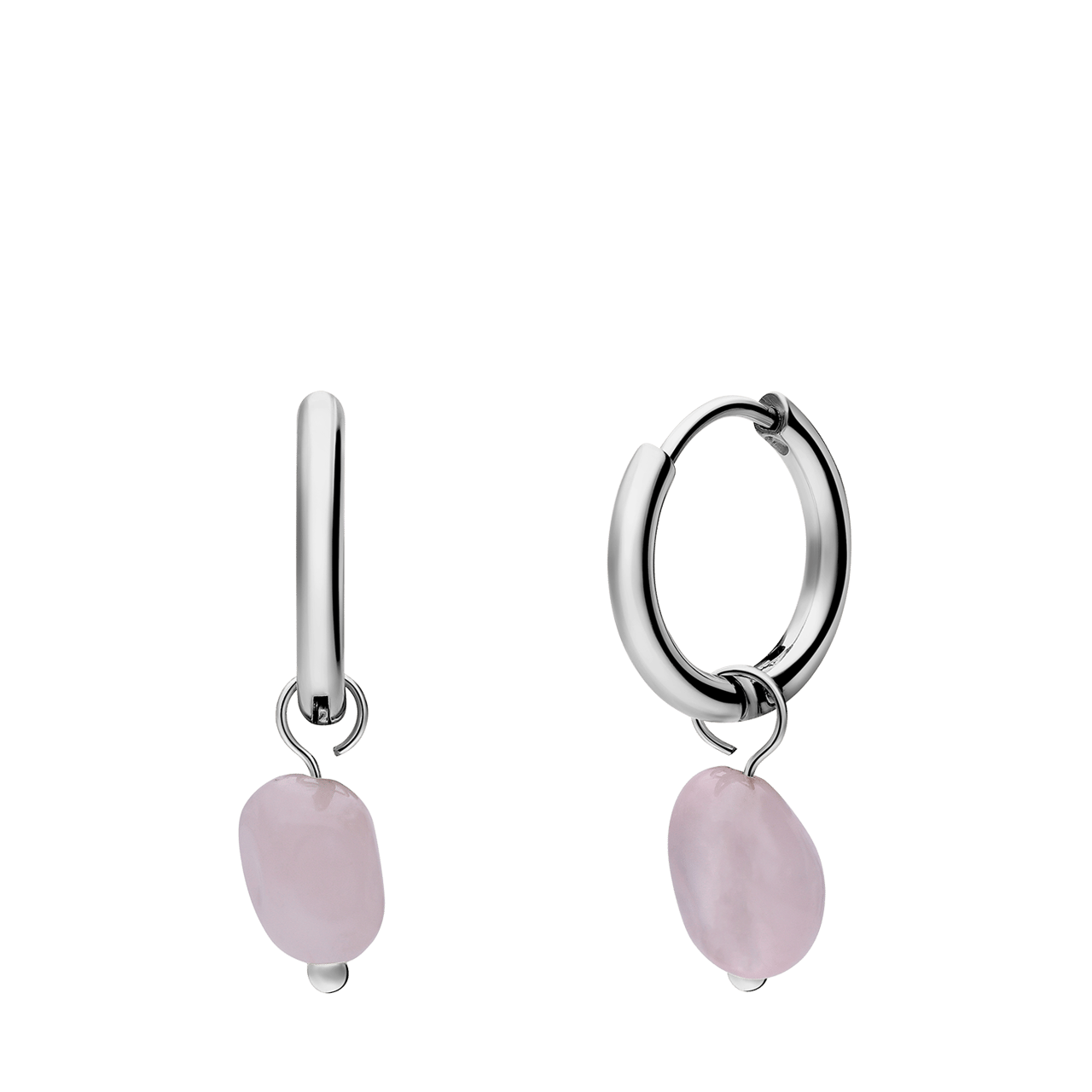 Stainless steel oorringen met rozenkwarts voor dames