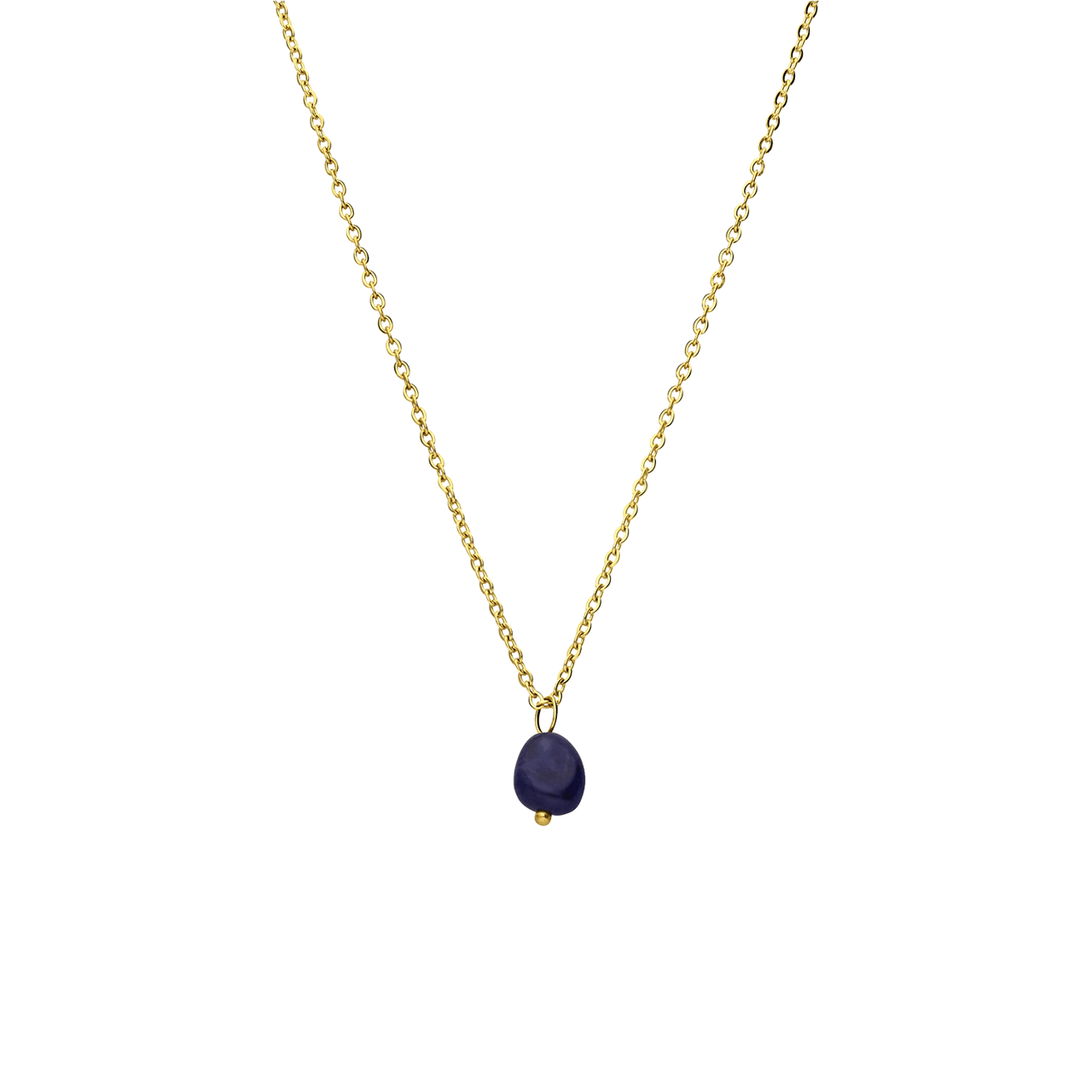Stalen goldplated ketting met hanger met saffier voor dames