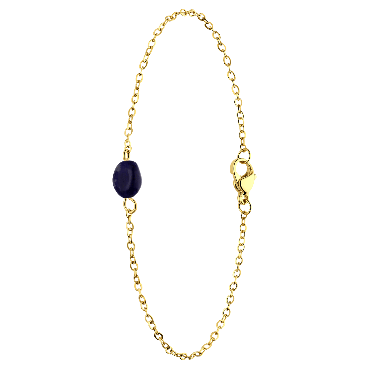 Stainless steel goldplated armband met blauwe steen