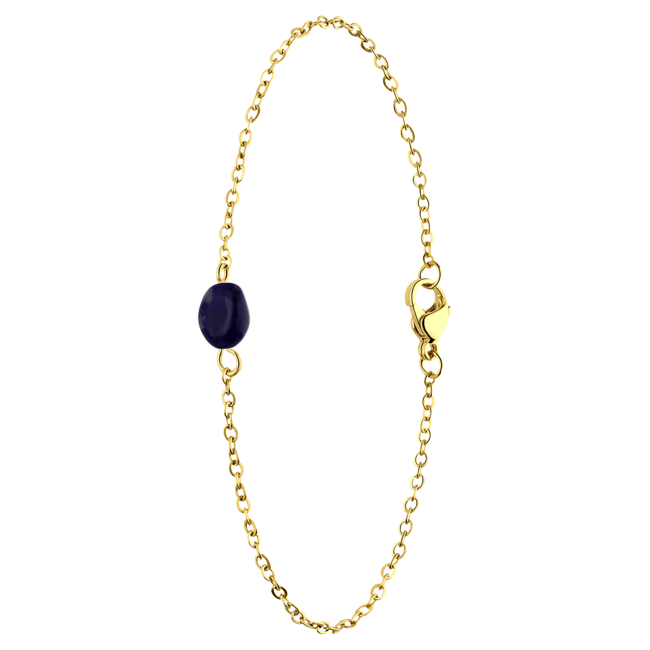 Stalen goldplated armband met blauwe steen