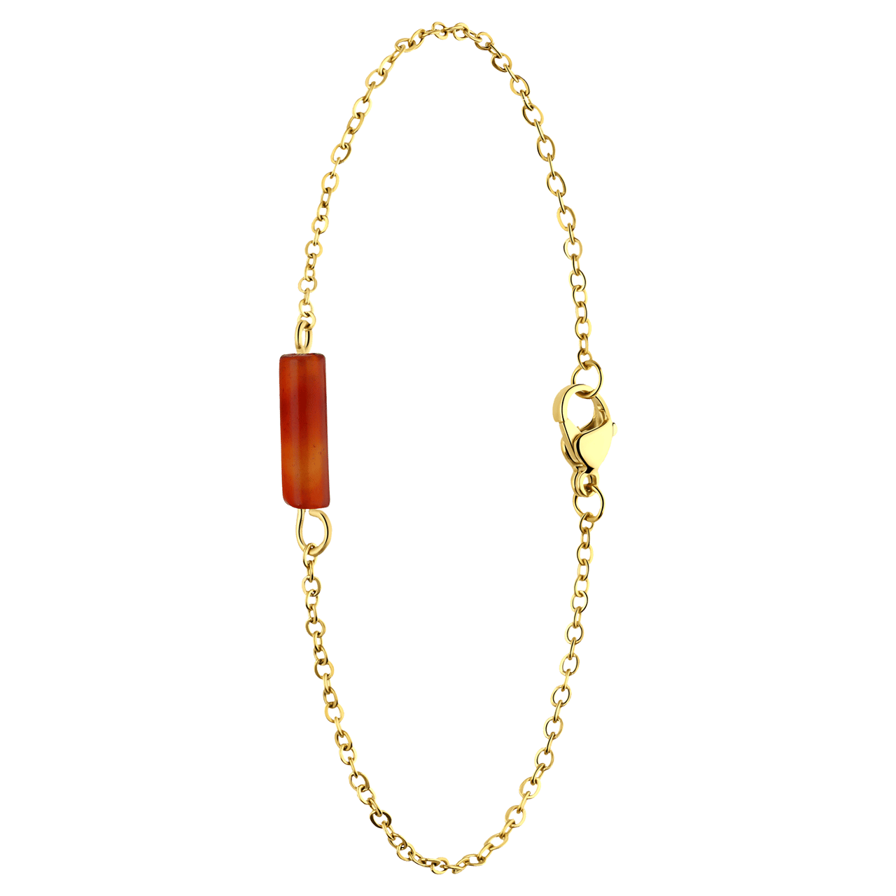 Stainless steel goldplated fantasiearmband met rode onyx voor dames