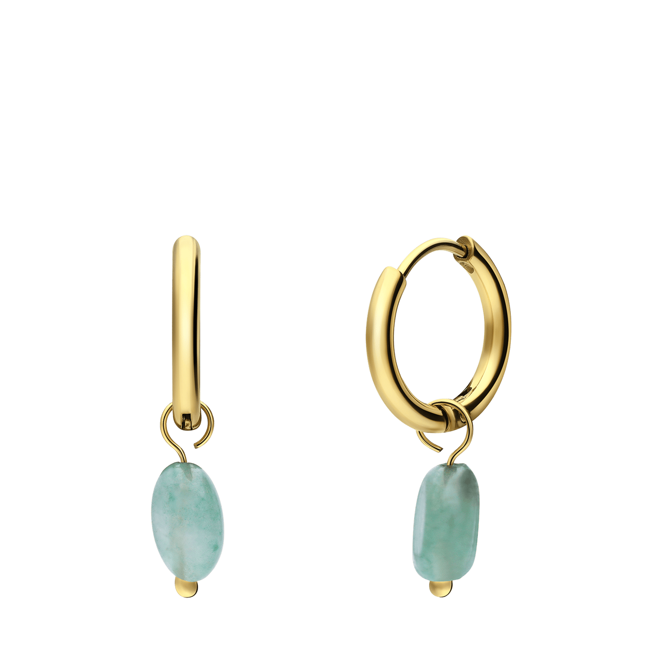 Stalen goldplated oorringen met groene aventurijn voor dames