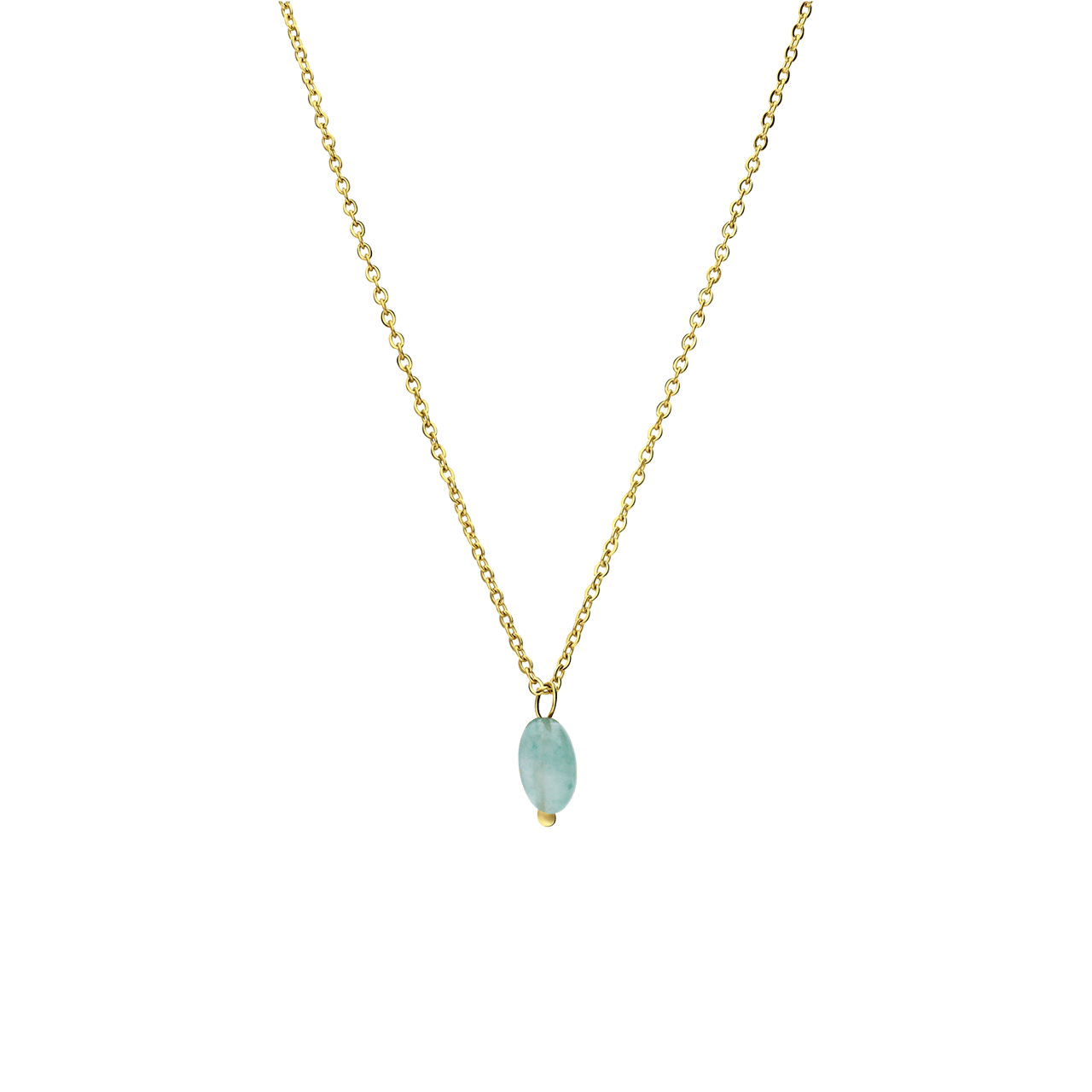 Stalen goldplated ketting met groene aventurijn voor dames