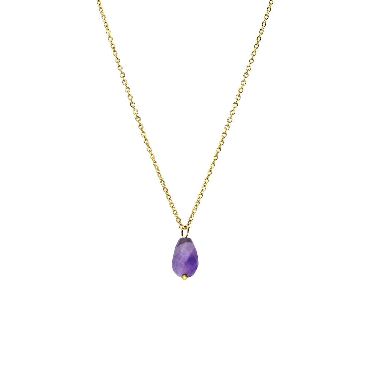 Halskette aus Edelstahl, vergoldet, mit Amethyst