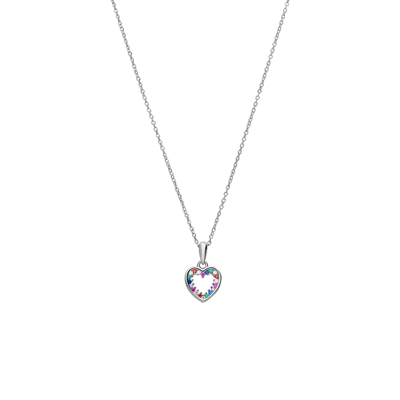 Zilveren ketting met hanger hart multi zirkonia