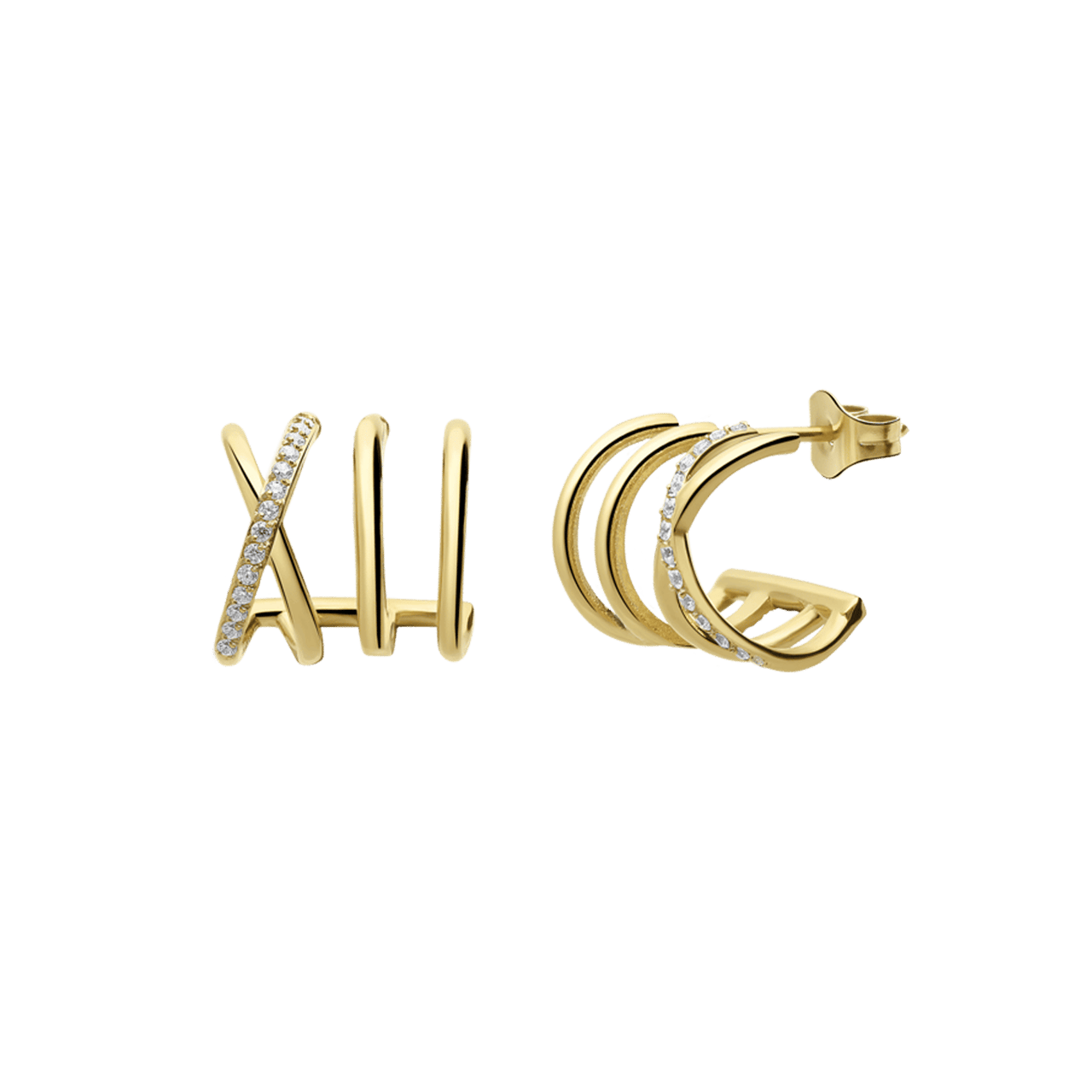 Stainless steel goldplated dubbele oorknoppen met zirkonia voor dames