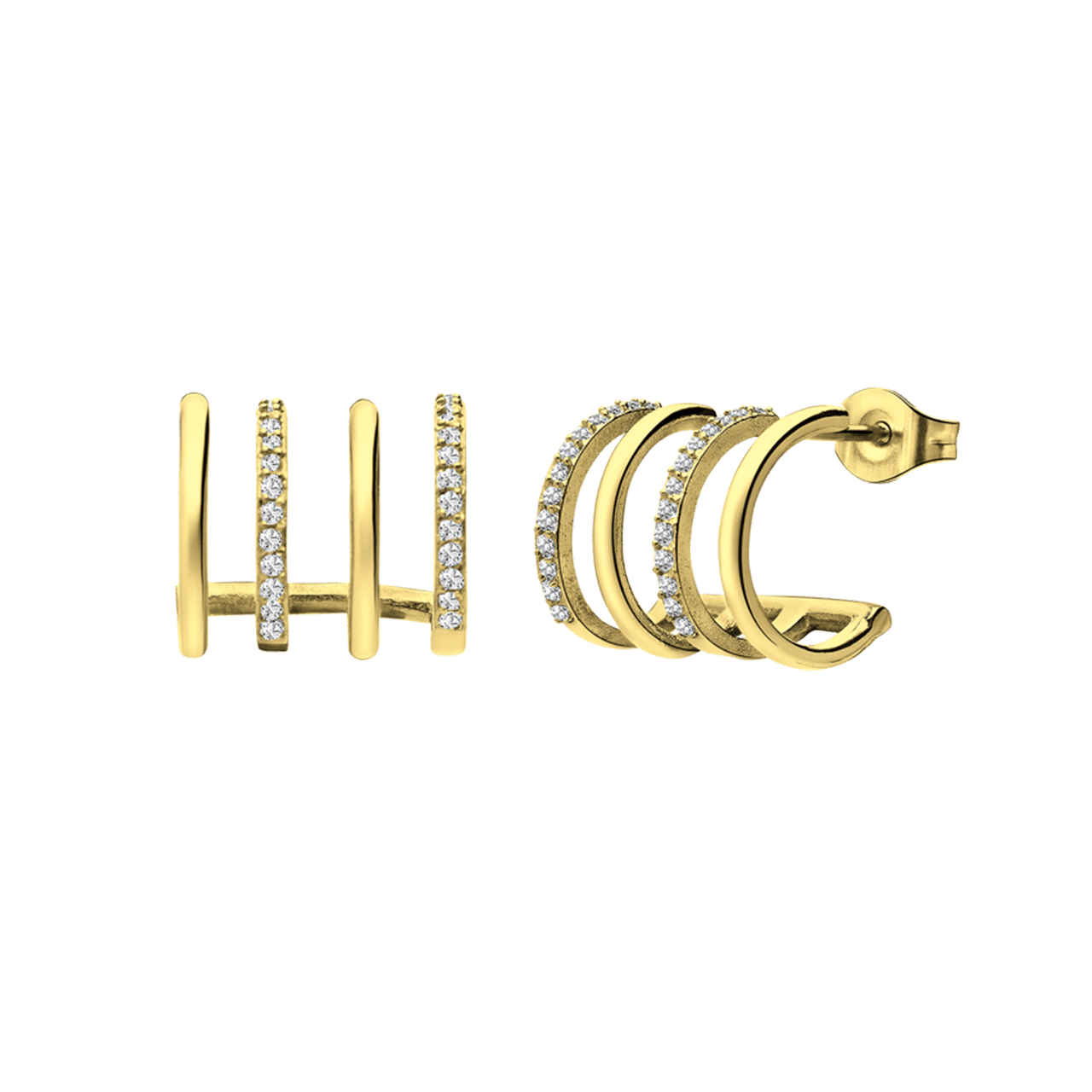 Stainless steel goldplated dubbele oorknoppen met zirkonia voor dames