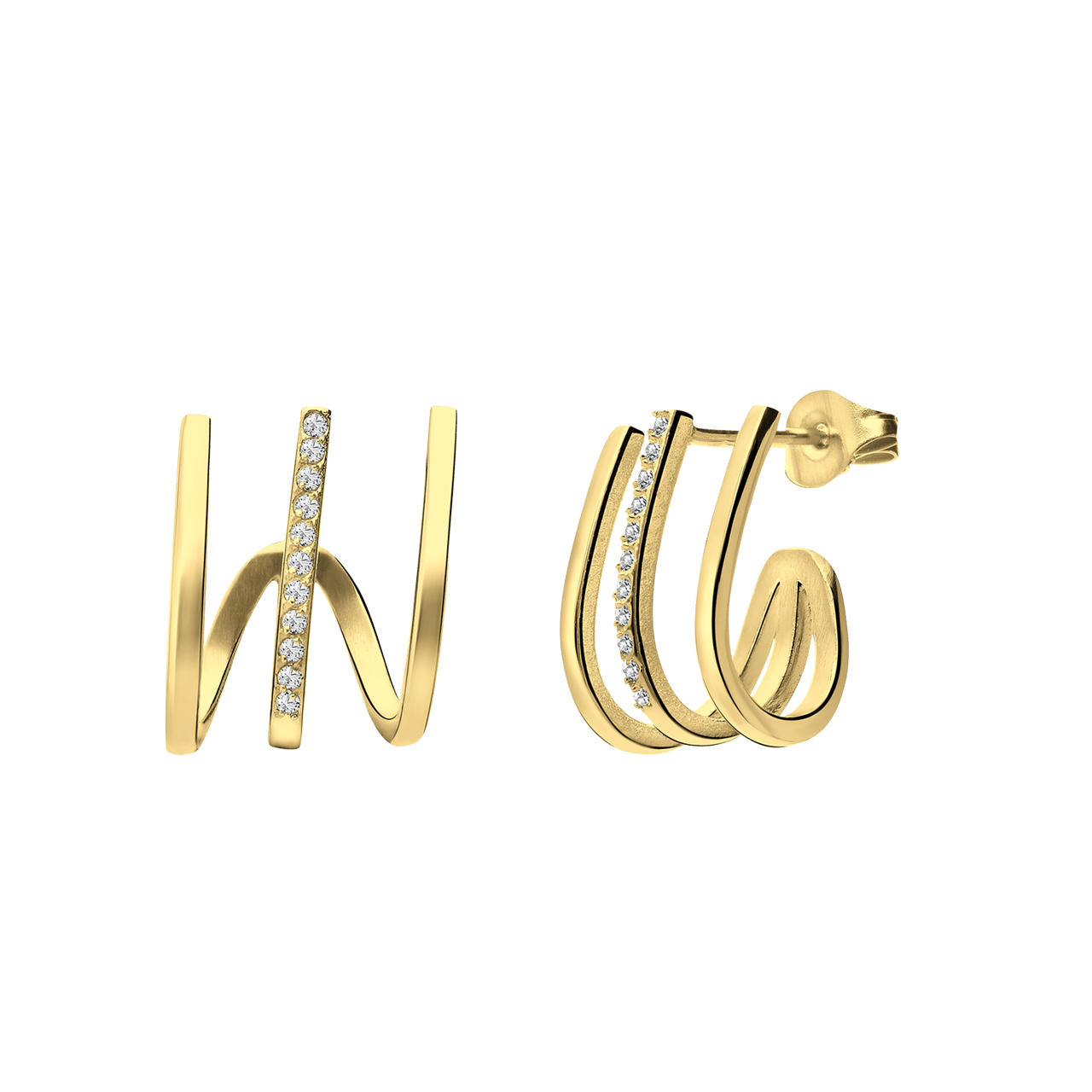 Stalen goldplated dubbele oorknoppen met zirkonia voor dames