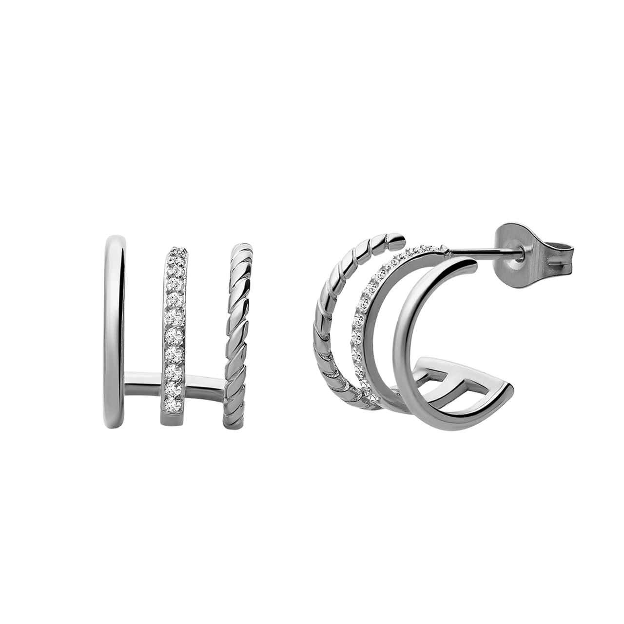 Stainless steel multi oorknoppen gedraaid, glad en zirkonia voor dames