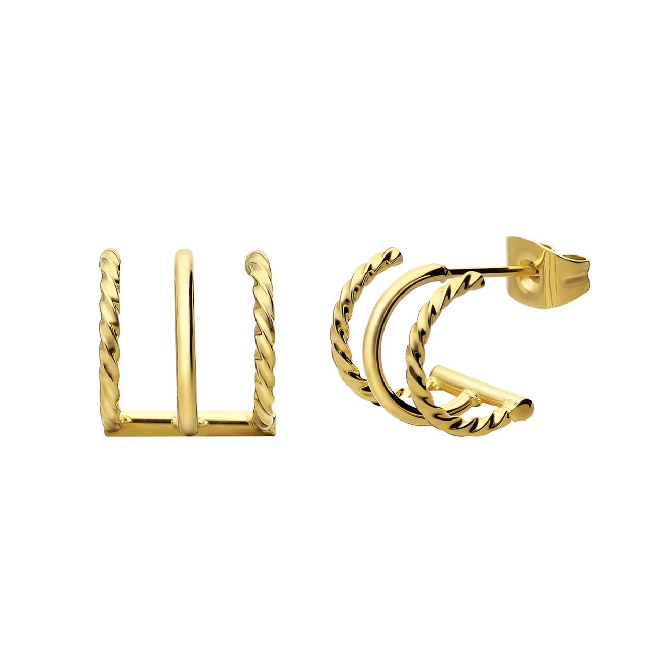 Stainless steel goldplated multi oorknop gedraaid en glad voor dames